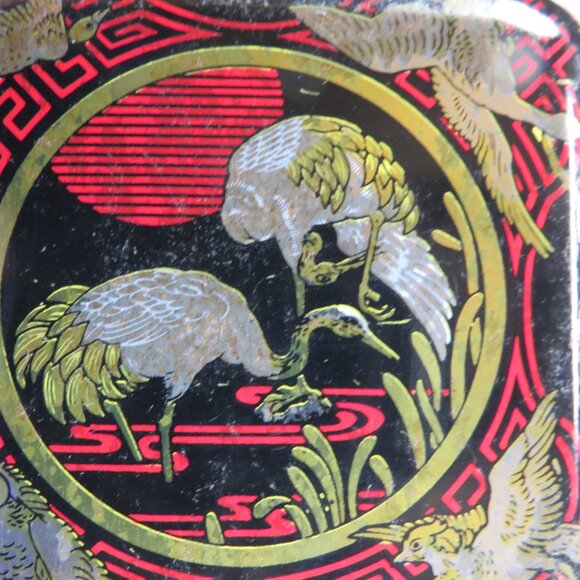 Asian Small 3" metal tin Red Black Gold Oriental design chinoiserie - Picture 10 of 14